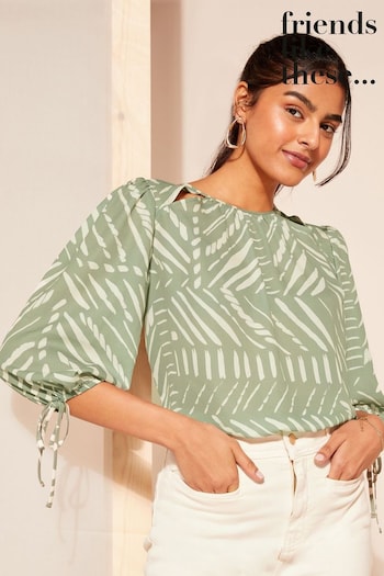 A t-shirt Puma Amplified para mulher é feita de algodão Khaki Green 3/4 Sleeve Chiffon Tie Cuff Blouse (N22892) | £33