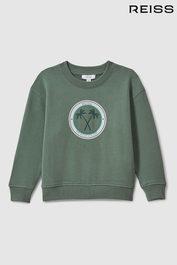 Reiss Dark Sage Marin Cotton Motif Crew Neck Sweatshirt (N22911) | £32