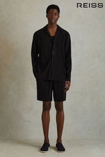 Reiss Black Milos Elasticated Plisse Vuitton Shorts (N22915) | £88