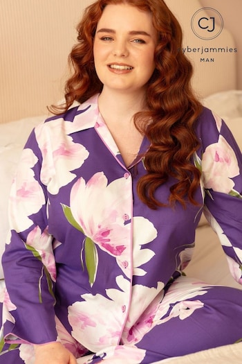 Cyberjammies Purple Floral Print Long Sleeve Pyjamas Set (N22928) | £52