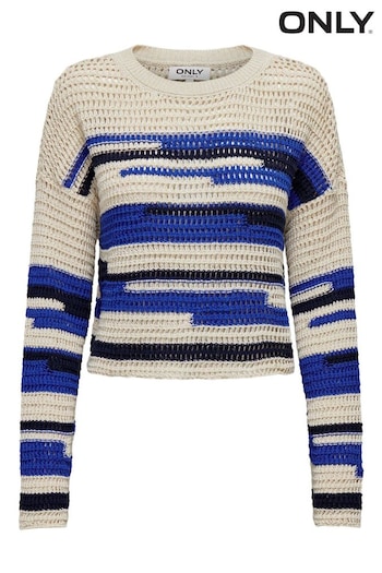 ONLY Cream Crochet Lightweigh Knitted Stripe Dye Jumper (N22942) | £30