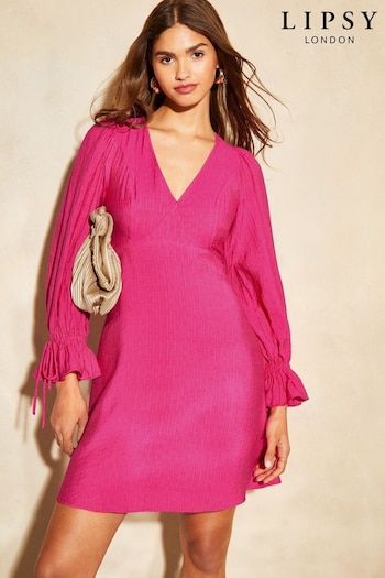 Lipsy Pink Long Sleeve Tie Back Mini Dress (N22957) | £52