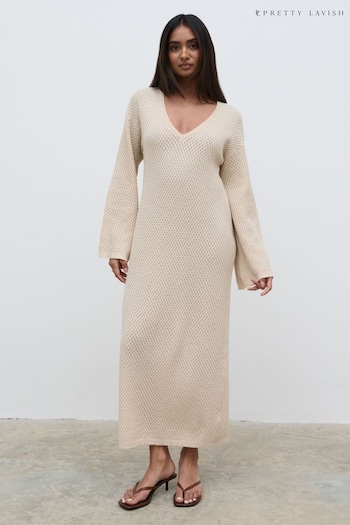 Pretty Lavish Oatmeal Kiki Knit Midaxi Dress (N23022) | £62