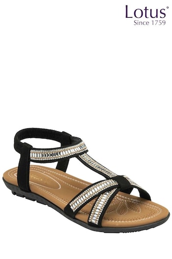 Lotus Black Open-Toe Flat Sandals (N23029) | £45