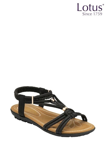 Lotus Black Open-Toe Flat Sandals (N23116) | £45