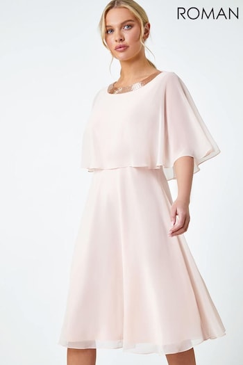 Roman Pink Petite Sparkle Chiffon Cape Dress (N23132) | £58