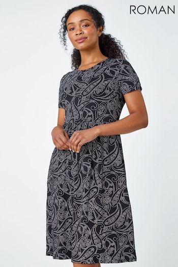 Roman Black Floral Stretch Pocket Dress (N23157) | £36