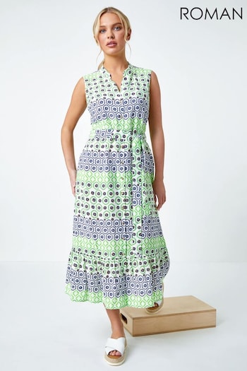 Roman Green Geometric Print Midi Shirt Dress (N23159) | £42