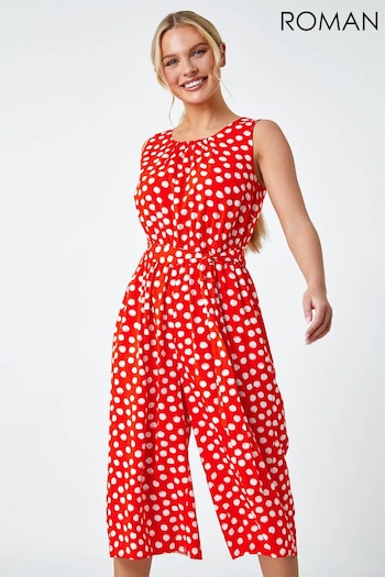 Roman Red Petite Polka Dot Cropped Jumpsuit (N23168) | £38