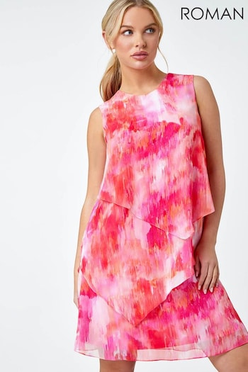 Roman Pink Abstract Tiered Chiffon Dress (N23184) | £50