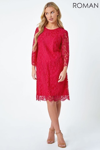 Roman Red Lace Overlay Tunic Dress (N23187) | £50