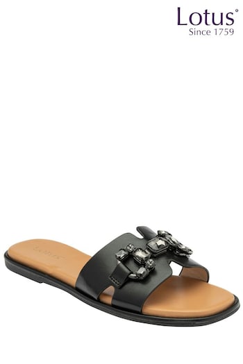 Lotus Black Mule Sandals (N23211) | £45