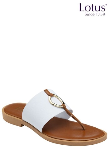Lotus White Toe-Post Mule Sandals (N23216) | £45