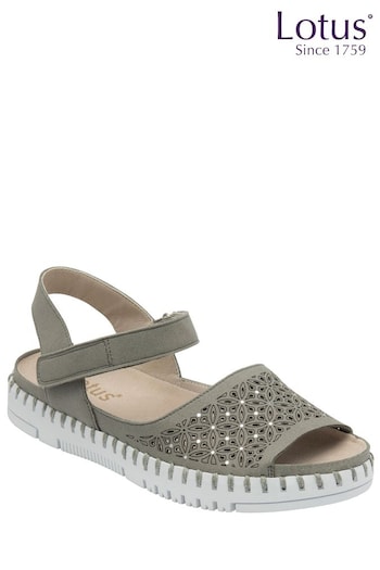 Lotus Grey Peep-Toe Flat Sandals (N23232) | £45
