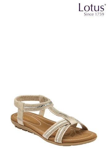 Lotus Gold/Brown Open-Toe Flat Sandals (N23240) | £45