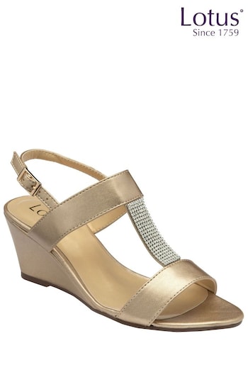 Lotus Gold Slingback Wedge Sandals (N23250) | £65