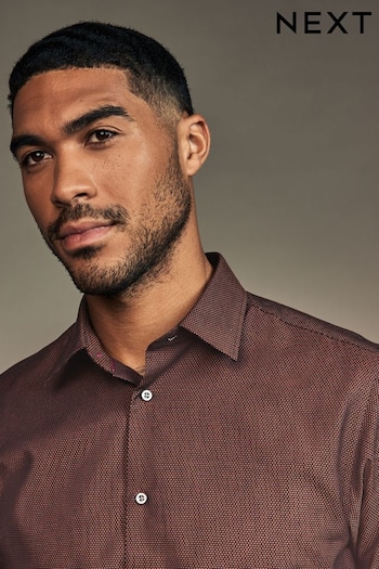 Chocolate Brown Slim Fit Trimmed Easy Care Single Cuff Oxford Shirt (N23265) | £32