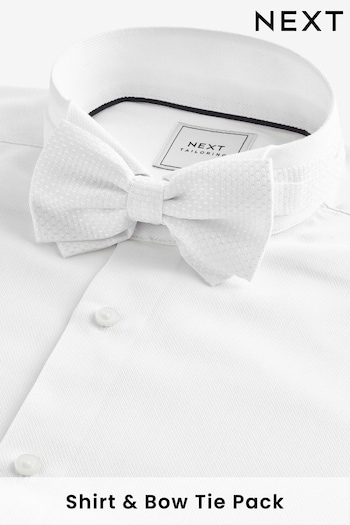 White/White Bow Regular Fit Single Cuff 100% Cotton Shirt And Bow Tie (N23268) | £34