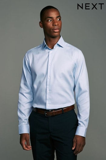 Light Blue Regular Fit Textured 100% Cotton Poplin Long Sleeve Single Cuff Shirt With Cutaway Collar (N23306) | £32