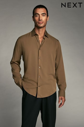 Neutral Brown Regular Fit Long Sleeve Single Cuff Shirt (N23401) | £36