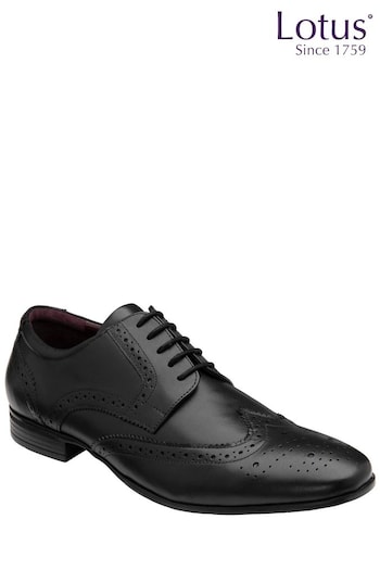 Lotus Jet Black Leather Lace-Up Brogues (N23435) | £55