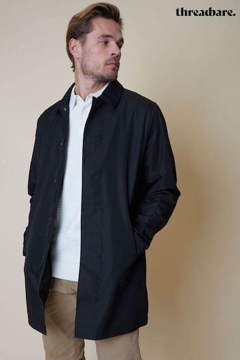 Threadbare Black Showerproof Longline Collared Mac Jacket (N23550) | £50