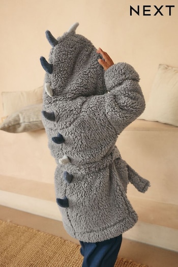 Grey/Blue Dino Spike Fleece Robe (12mths-8yrs) (N23823) | £15 - £18.50