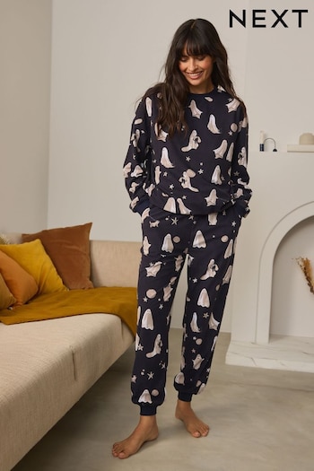 Charcoal Grey Ghosts Cosy Long Sleeve Pyjamas (N23855) | £26