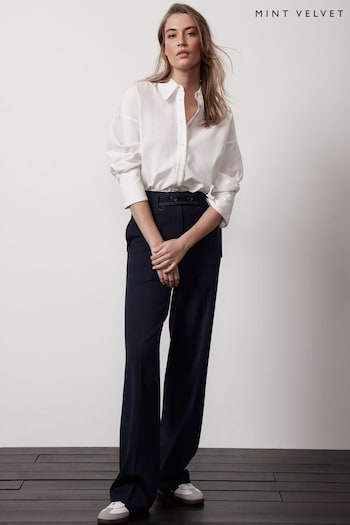 Mint Velvet Blue Belted Wide Trousers (N23915) | £119