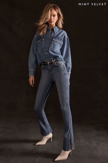 Mint Velvet Blue Mid Rise Cropped Jeans (N23922) | £89