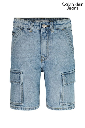 Calvin TEE Klein Jeans Blue Cargo Mid Denim Shorts (N23926) | £70