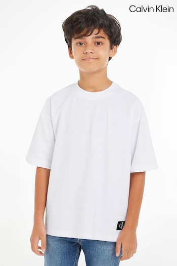 Calvin Logo Klein Pique Logo White T-Shirt (N23966) | £40