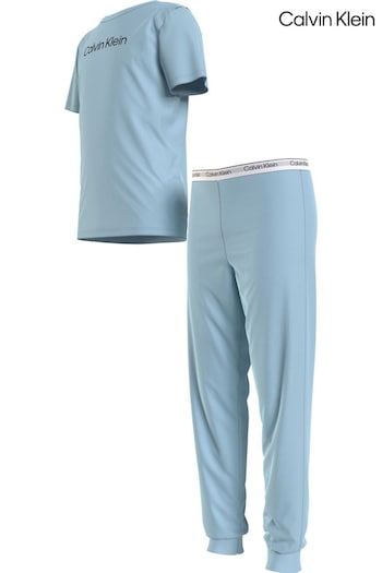 Calvin Jacket Klein Blue Slogan Pyjama Set (N24004) | £50