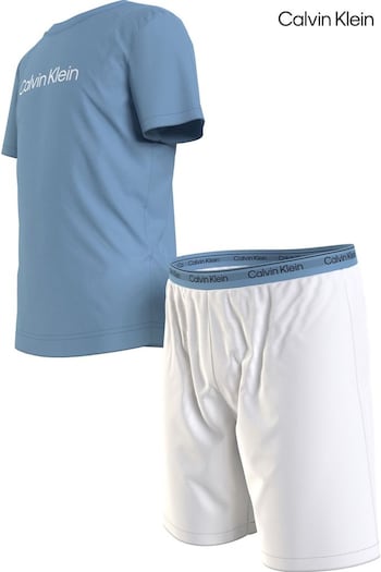 Calvin Cotton Klein Blue Slogan Short Pyjama Set (N24008) | £50