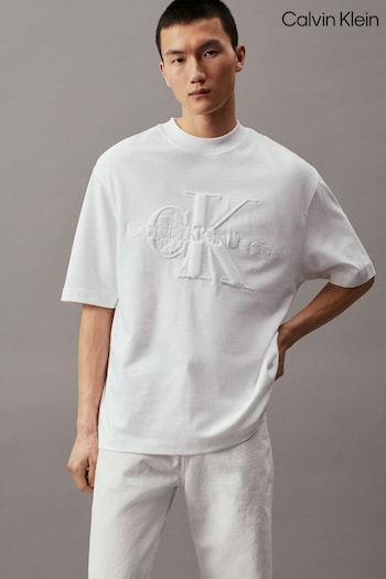 Calvin Triangle Klein Stitched Logo White T-Shirt (N24103) | £55