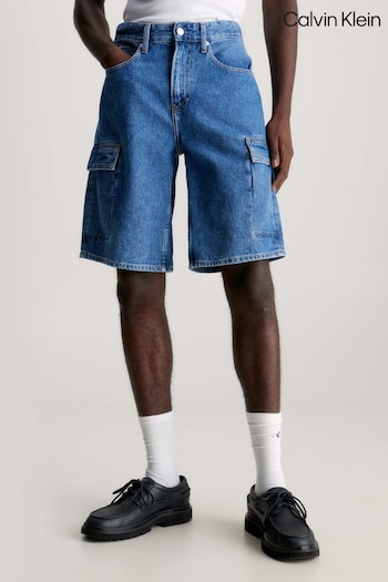 Calvin Klein Blue 90’s Loose Denim Cargo Idendity Shorts (N24120) | £85