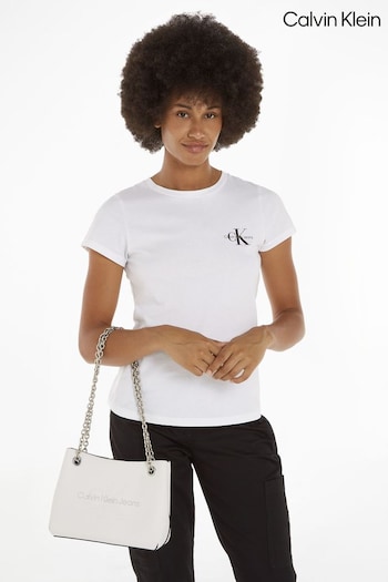 Calvin Klein Slogan White Shoulder Bark Bag (N24126) | £110