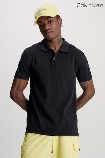Calvin Klein Woven Badge Black Polo Top (N24150) | £75