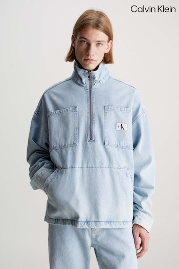 Calvin Klein Blue Denim Quarter Zip Pull over Jacket (N24165) | £180