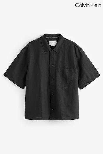 Calvin Klein Linen Button Down Black Shirt (N24182) | £85