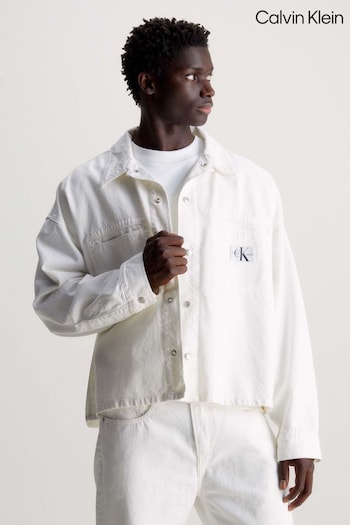 Calvin Baggy Klein Woven Logo Relaxed White Shirt (N24204) | £110