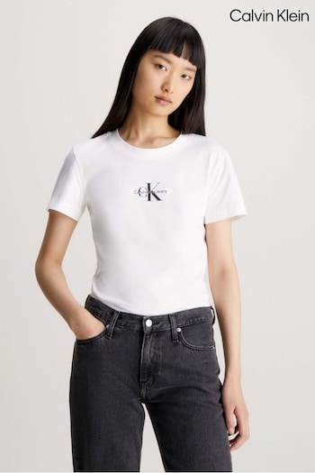 Calvin K50K508887 Klein Slim Fit Logo White T-Shirt (N24229) | £40