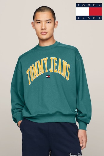 Tommy coton Jeans Green Boxy Logo Sweatshirt (N24269) | £70