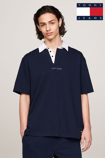 Tommy Logo Jeans Blue Oversized Classic Rugby Shirt (N24296) | £70