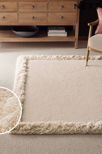 Ivory Fluffy Border Rug (N24313) | £50 - £200