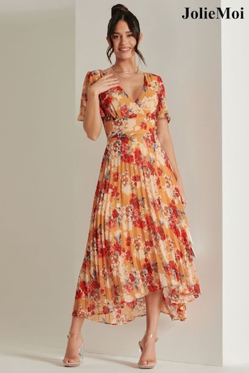 Jolie Moi Red Pleated Chiffon High Low Maxi Dress (N24334) | £79