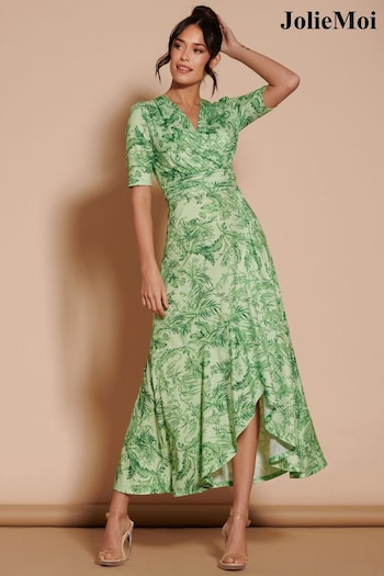 Jolie Moi Green Ruffle Hem Jersey Maxi Dress (N24350) | £79