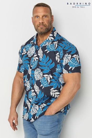 BadRhino Big & Tall Navy Blue Leaf Print Shirt (N24446) | £30