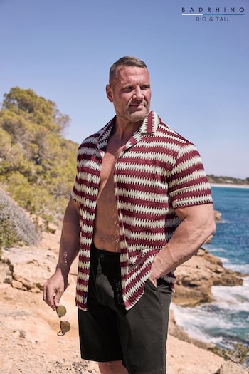 BadRhino Big & Tall Red Textured Crochet Short Sleeve Shirt (N24451) | £34