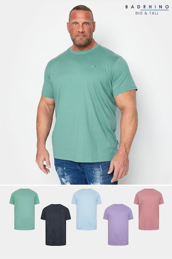 BadRhino Big & Tall Green/Blue/Navy/Purple/Pink T-Shirts 5 Pack (N24456) | £45